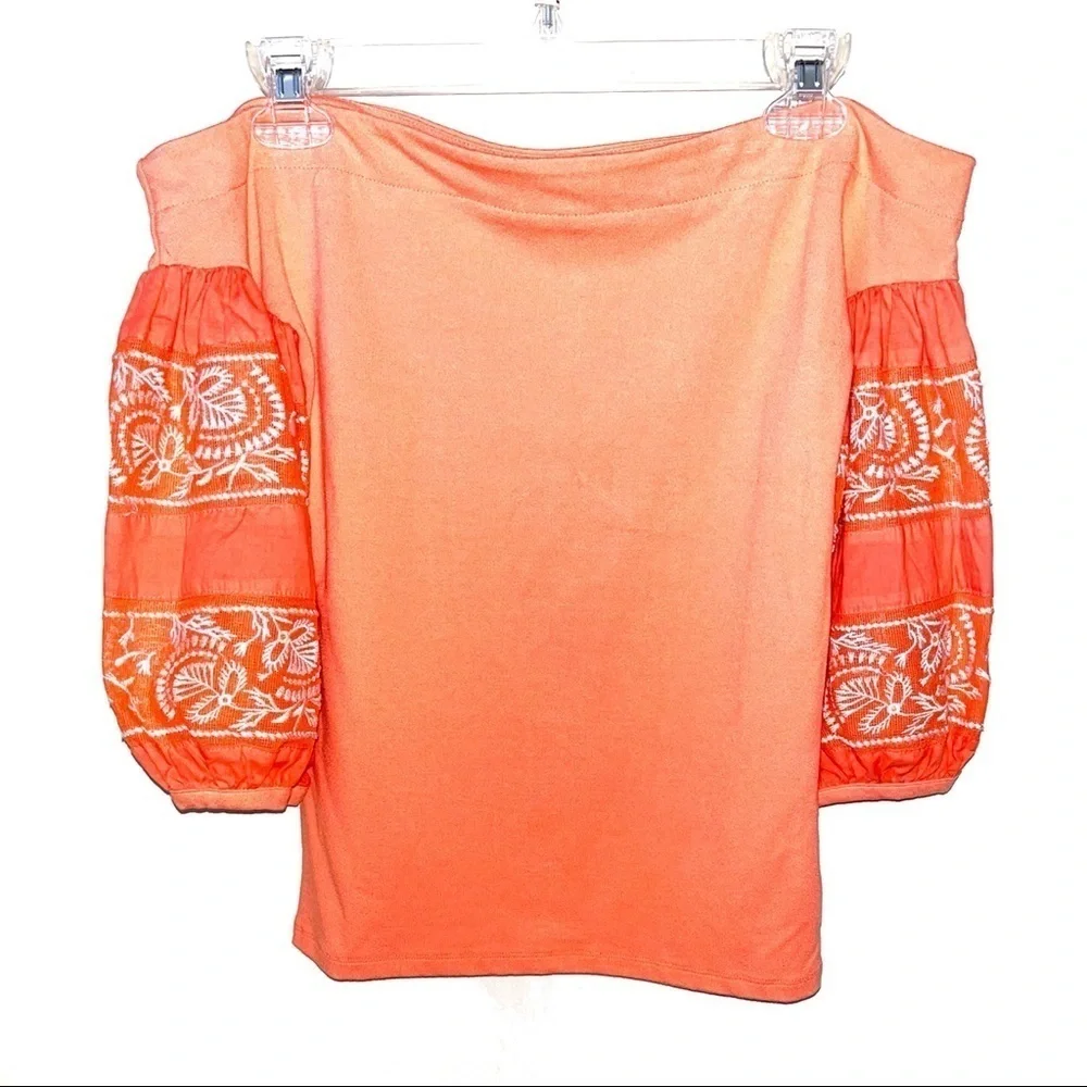 Free People Rock with It Tangerine Off Shoulder Puff Sleeve Top - PRICE DROP